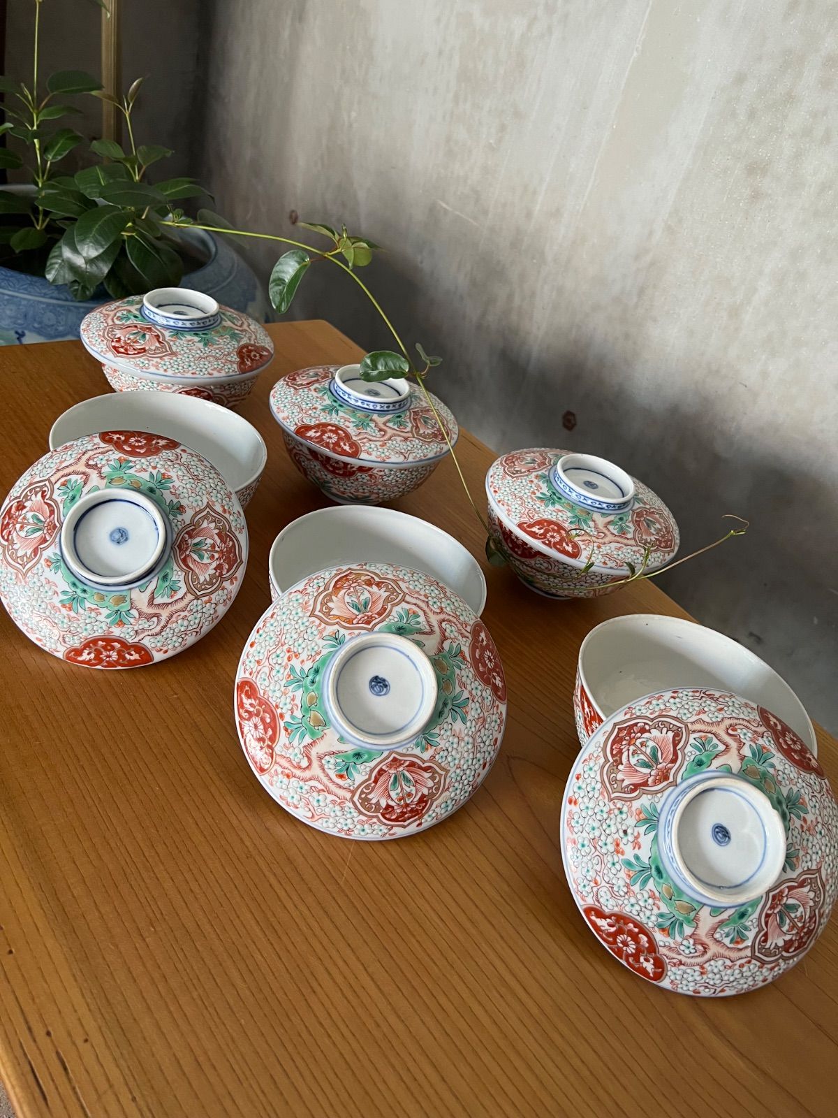 江戸時代〜明治時代 古伊万里 色絵／金彩 赤絵蓋茶碗 6Pセット - メルカリ