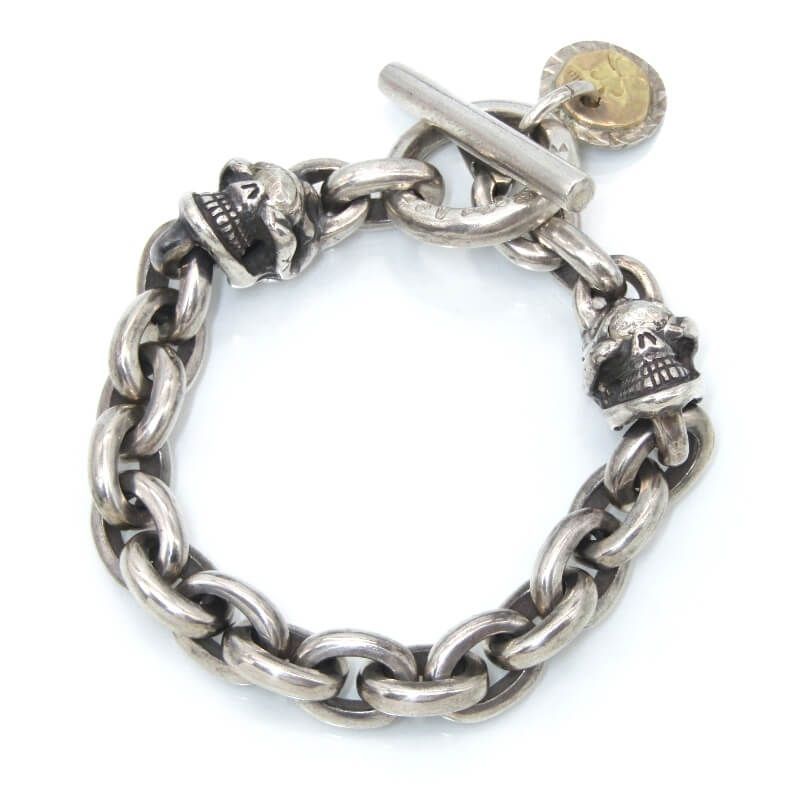 STOP LIGHT ストップライト ブレスレット 2スカル クローバーK18メタル/銀目 Skull Bracelet Silver Eye チャーム SV925 28013112