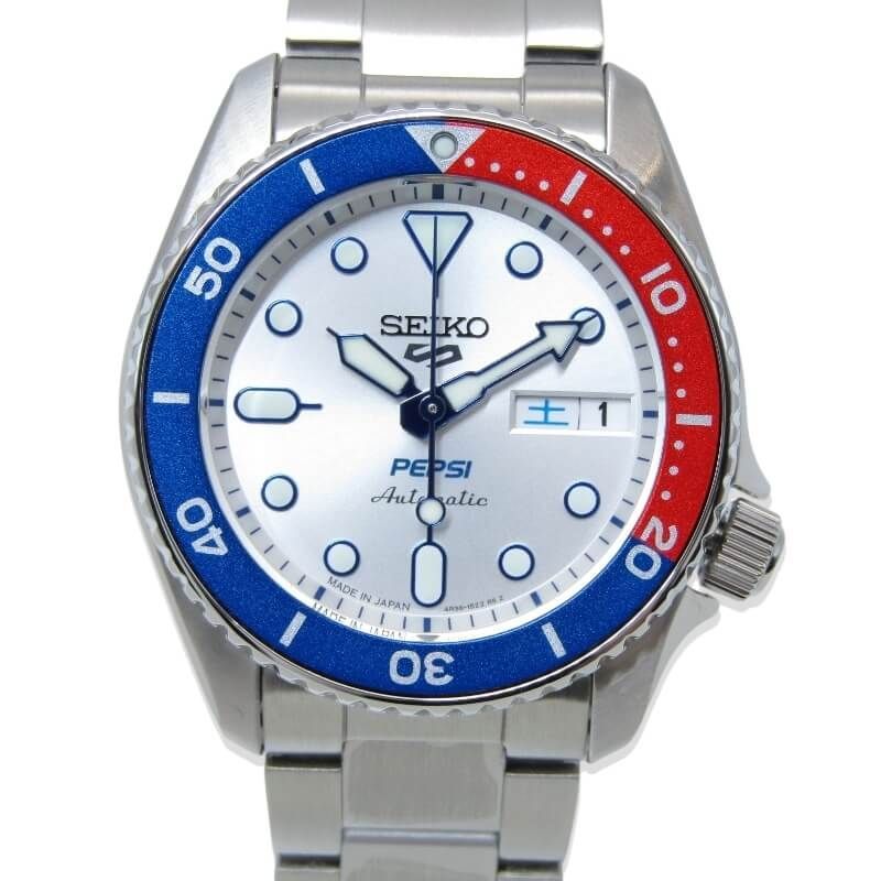 美品 SEIKO セイコー Pepsi 5 Sports SBSA319 自動巻き 4R36-17Y0 ペプシ 限定コラボ LIMITED EDITION 5スポーツ シルバー 28013138 61,050円