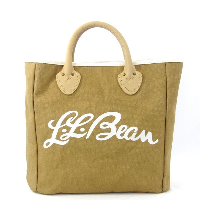 美品 L.L.Bean エルエルビーン トートバッグ 520162 スクエアトート キャンバス レザー ベージュ 47000369