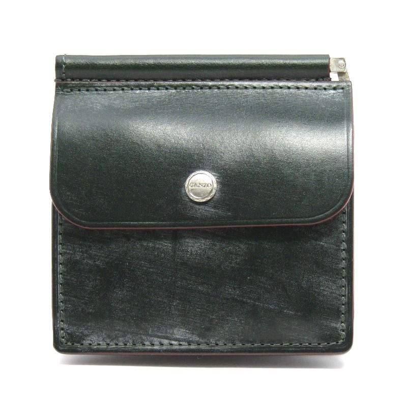 美品 GANZO ガンゾ 小銭入れ付きマネークリップ 59072 AVON Money Clip with Coin Purse エイボン 芯通しブライドル グリーン 61006085