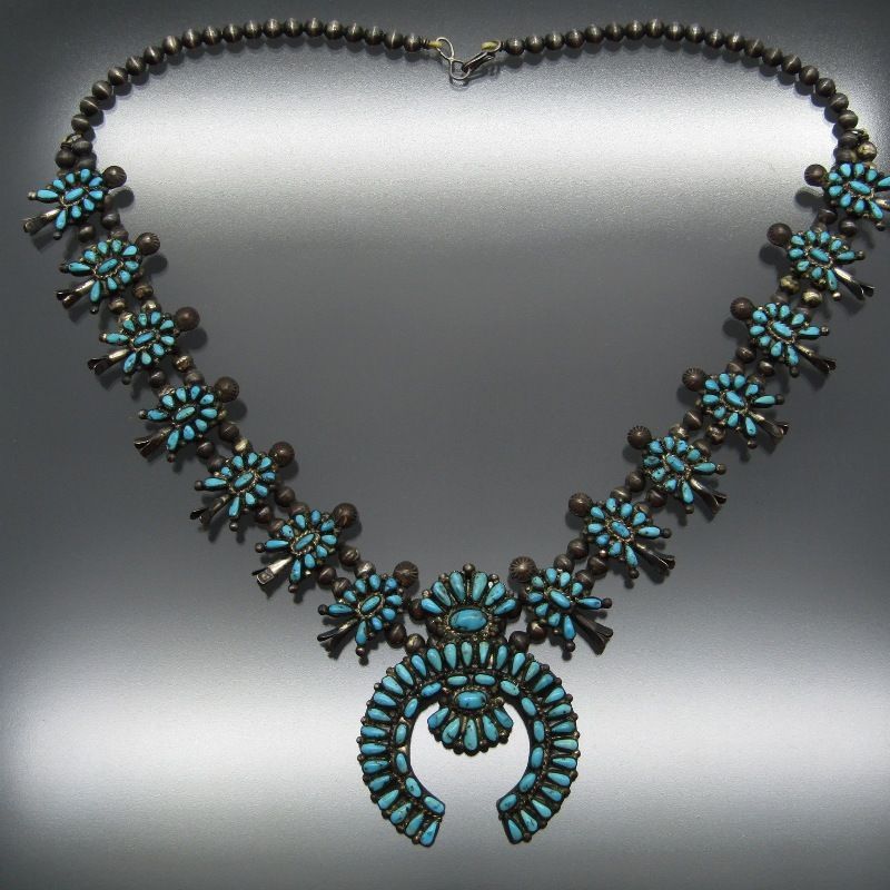 ナジャネックレス　ターコイズ　クラスター　ズニ　ナバホ Navajo ナバホ族 ネックレス ナジャ クラスター スカッシュブロッサム