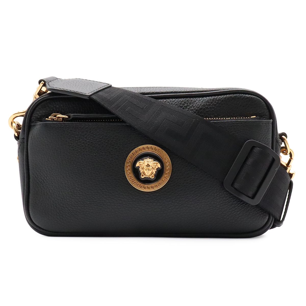 VERSACE ヴェルサーチェ ヴェルサーチ ベルサーチ メドゥーサ メデューサ ショルダーバッグ 2WAY クラッチ レザー ブラック ゴールド金具 1005464