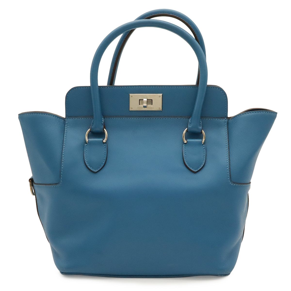 HERMES エルメス ツールボックス 20 ハンドバッグ トートバッグ ヴォースイフト レザー ブルー シルバー金具 ショルダーストラップ欠品 □O刻印