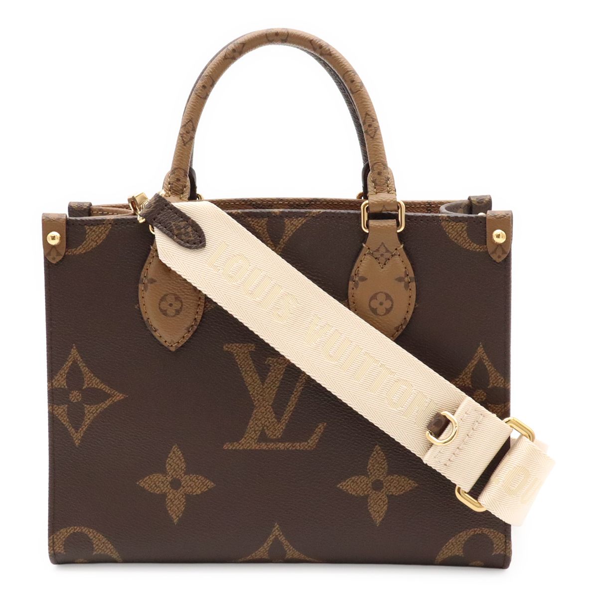LOUIS VUITTON ルイ ヴィトン モノグラム オンザゴーPM ハンドバッグ 2WAY ショルダーバッグ 斜め掛け バイカラー ブラウン 茶 M46373 ポーチ欠品