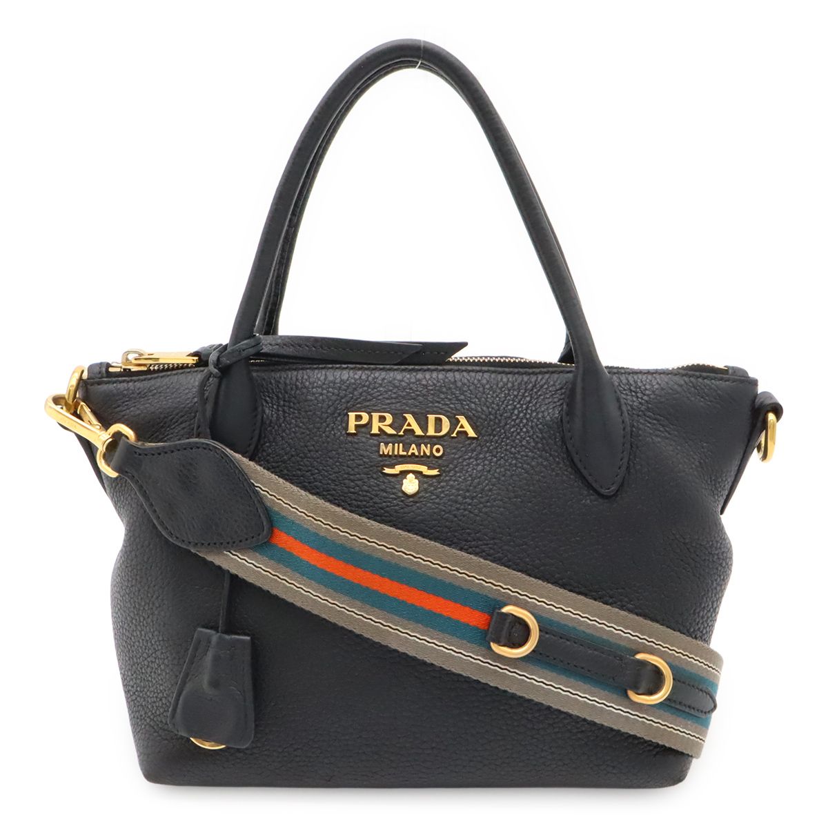 PRADA プラダ VIT.DAINO ハンドバッグ 2WAY ショルダーバッグ ストライプショルダー NERO 黒 ブラック ゴールド金具 1BA111