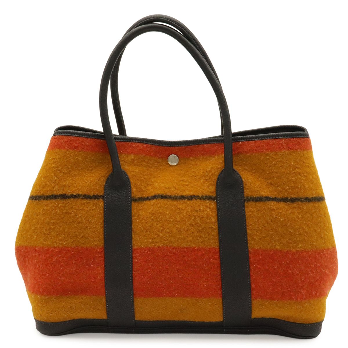 HERMES エルメス ガーデンパーティPM トートバッグ ハンドバッグ ロカバール ウール レザー オレンジ イエロー ネイビー 紺 シルバー金具