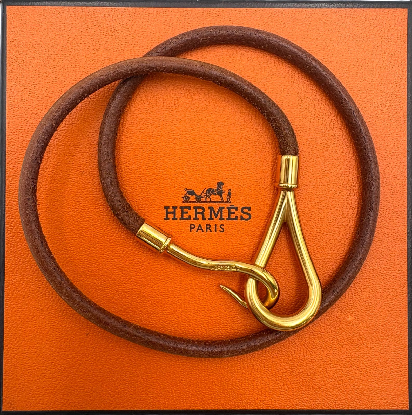 美品】HERMES エルメス ジャンボ ゴールド金具 レザー ブレスレット 箱