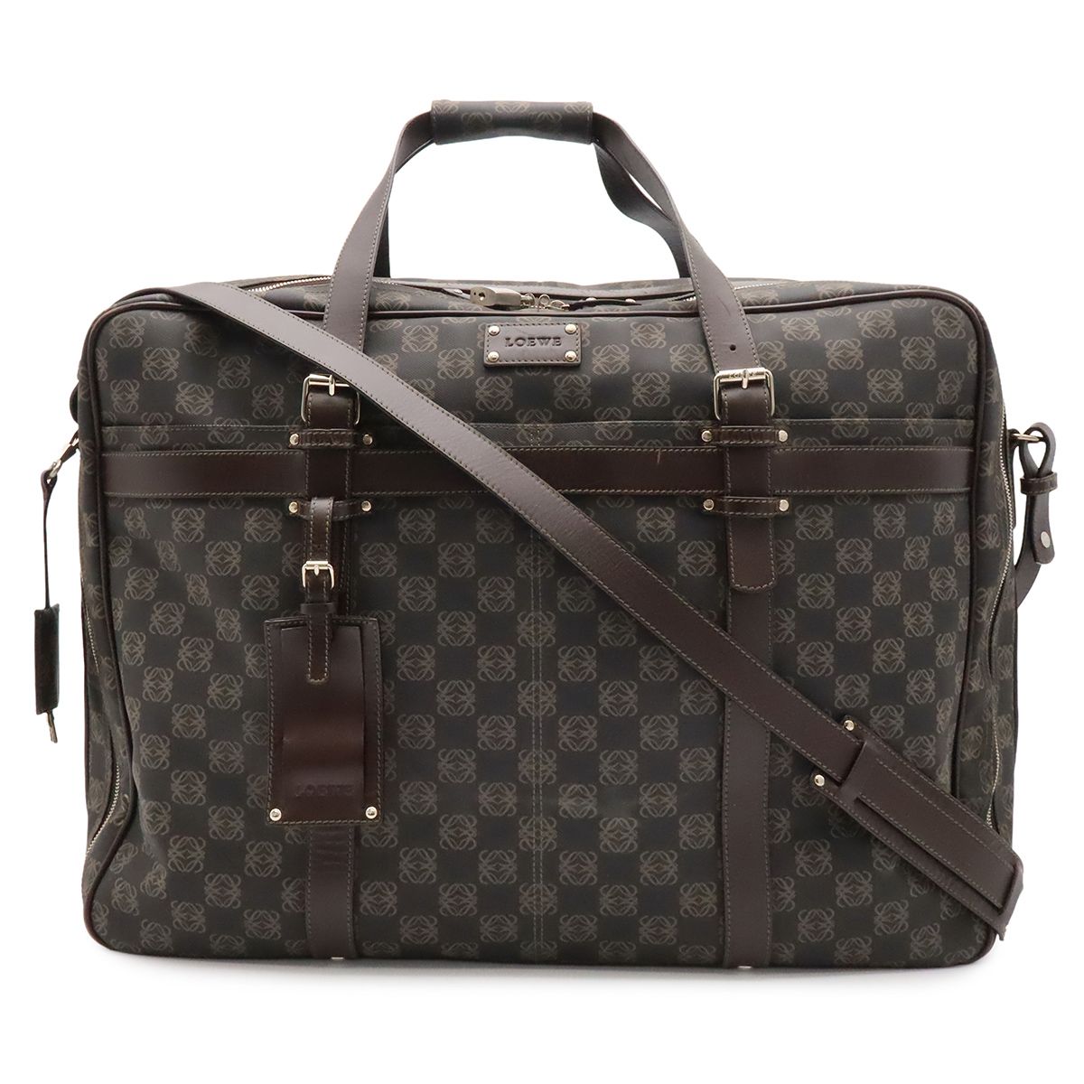 LOEWE ロエベ リピートアナグラム ボストンバッグ トラベルバッグ 旅行カバン 2WAY ショルダーバッグ レザー ブラック 黒 ブラウン 茶 シルバー金具