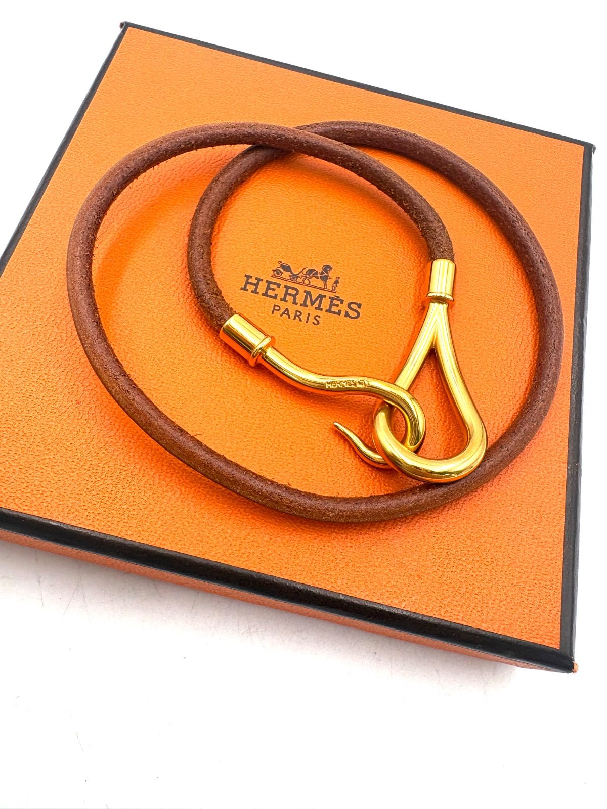 美品】HERMES エルメス ジャンボ ゴールド金具 レザー ブレスレット 箱