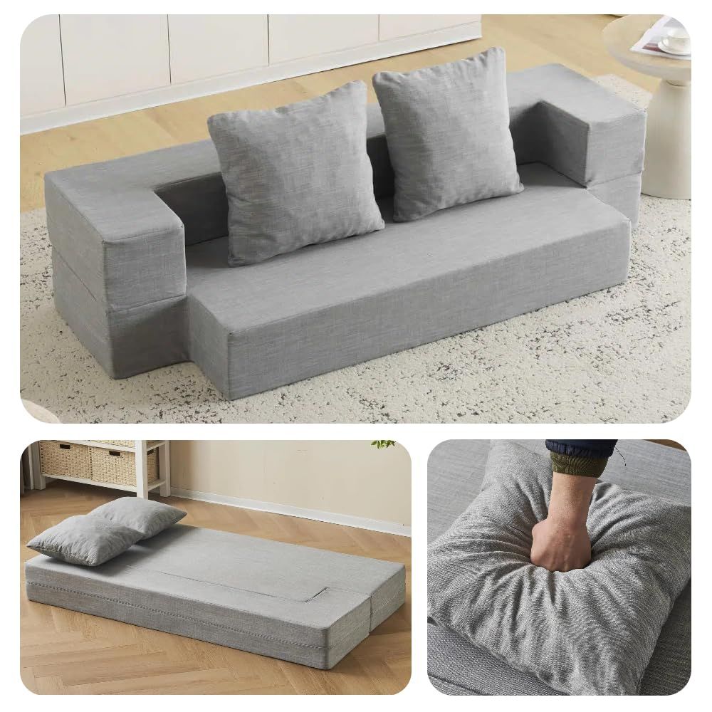 2人掛けソファベッド 1人用 ローソファー 幅170cm レイアウト 自由 圧力分散 枕2個付き 多用途 1人暮らし おしゃれ 完成品 組立て不要 高反発ウレタン 25D高密度 運びに便利だ (グレー)ｍａ