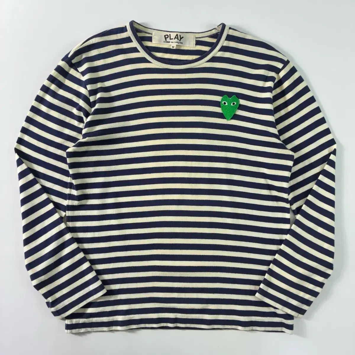 COMME des GARCONS 꼼데가르송 グリーンハート ワッペン ストライプ Tシャツ