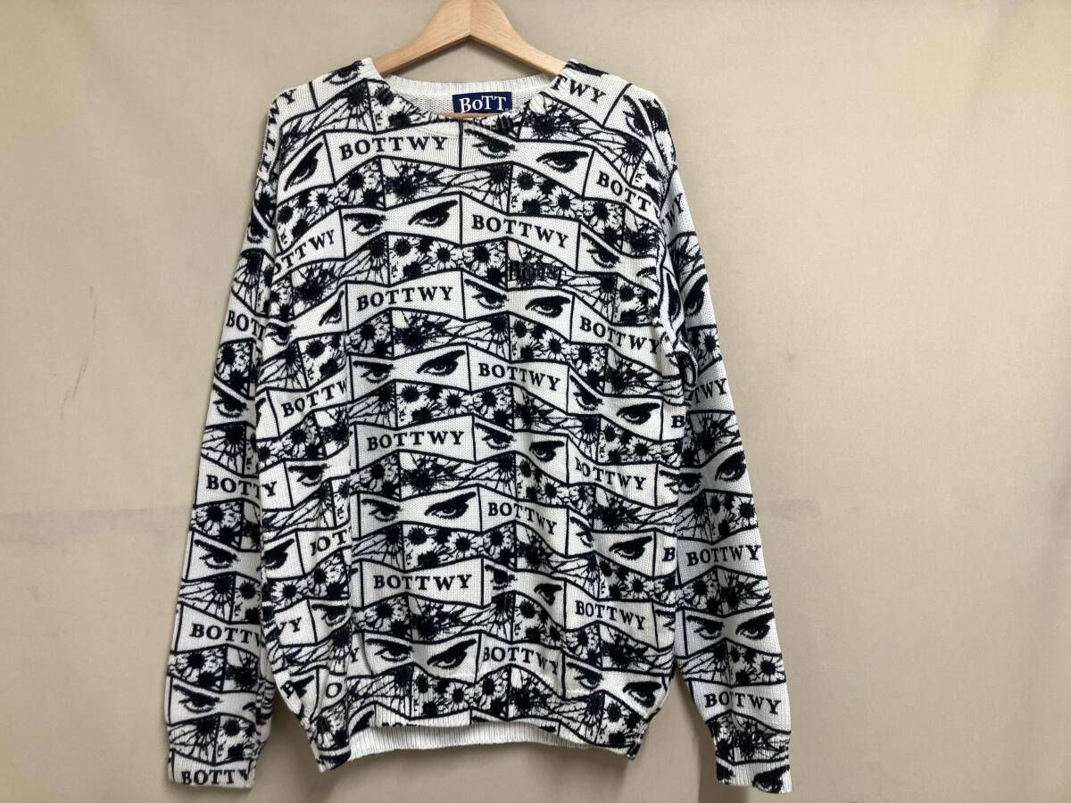 BoTT × VERDY ボット × ヴェルディ Ribbon Eyes Printed Knit プリントニット クールネック 254BoTT05 ホワイト×ブラック 春秋冬 16,245円