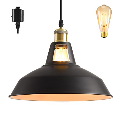 LVWIT ペンダントライト ダクトレール式 E26口金 直径31CM 北欧風 LED電球付き エジソン電球 コード付き 60cm調節可能 吊り下げ インテリア 天井照明 ダイニング 食卓用 リビング カフェ 雰囲気 3年保証 １灯セット 国内発送
