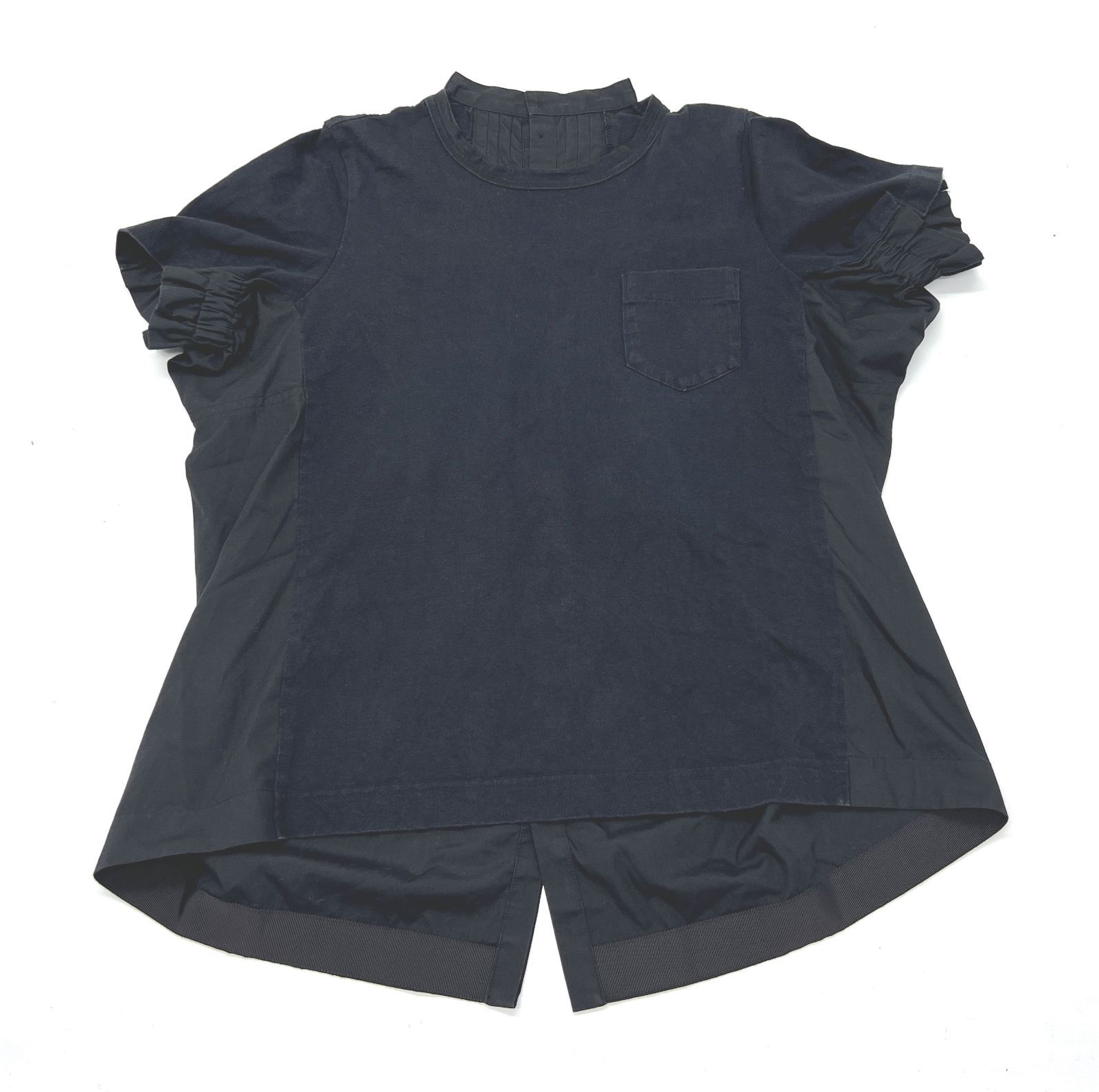 [盛岡77-0116] sacai サカイ Cotton PoplinxCotton Jersey T-Shirt コットン ポプリン パフスリーブ 半袖シャツ サイズ1 [中古/パケ][レディース]