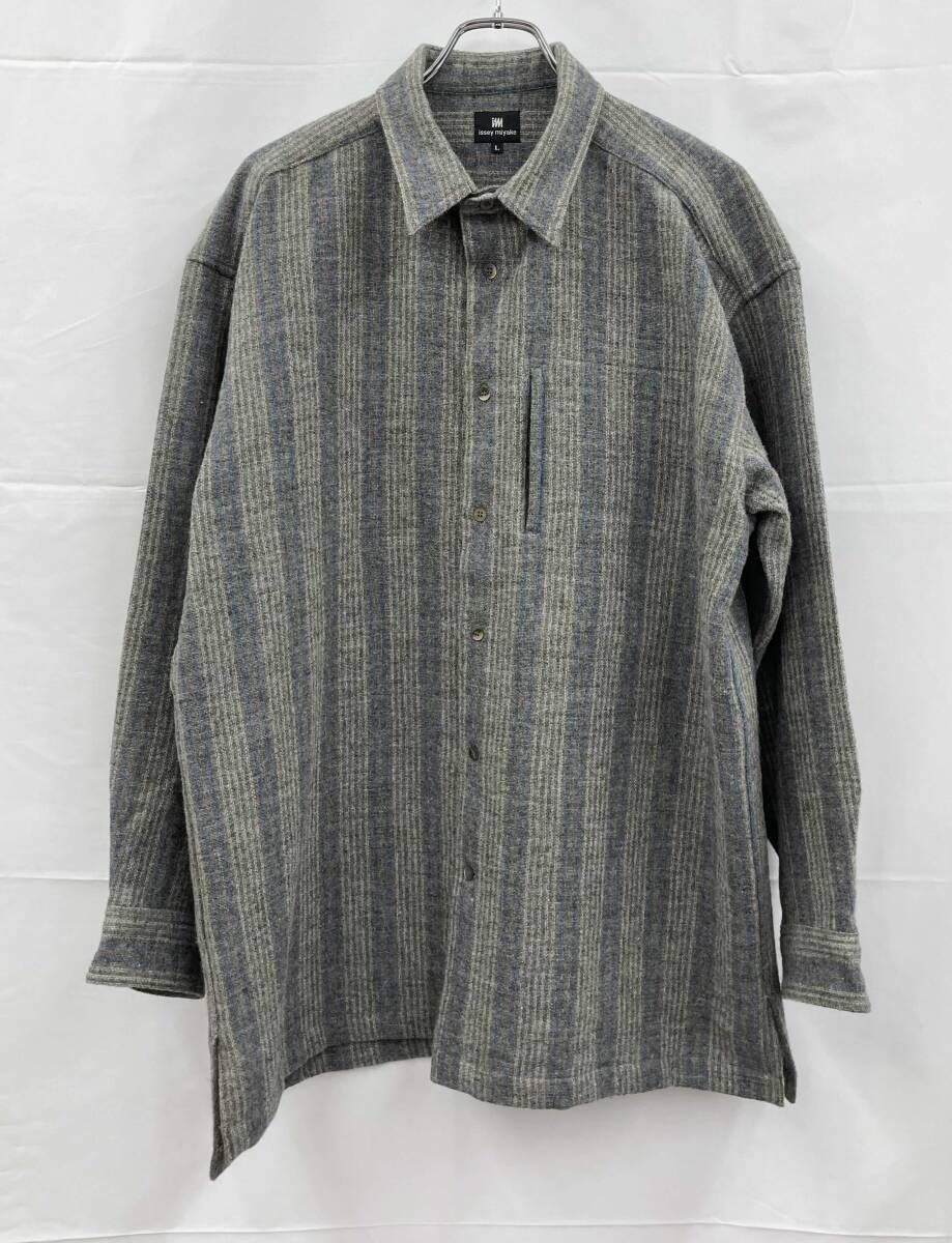ISEEY MIYAKE イッセイミヤケ 長袖シャツ 175520-A ウール100% L グレー 通年
