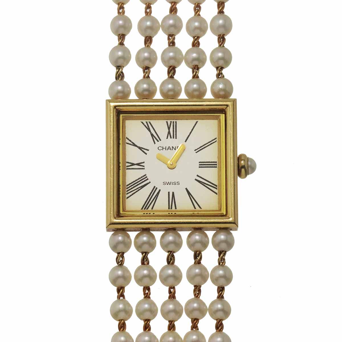 シャネル CHANEL マドモアゼル パールブレス Mサイズ H0007 レディース 腕時計 ホワイト K18YG クォーツ Mademoiselle 90336360