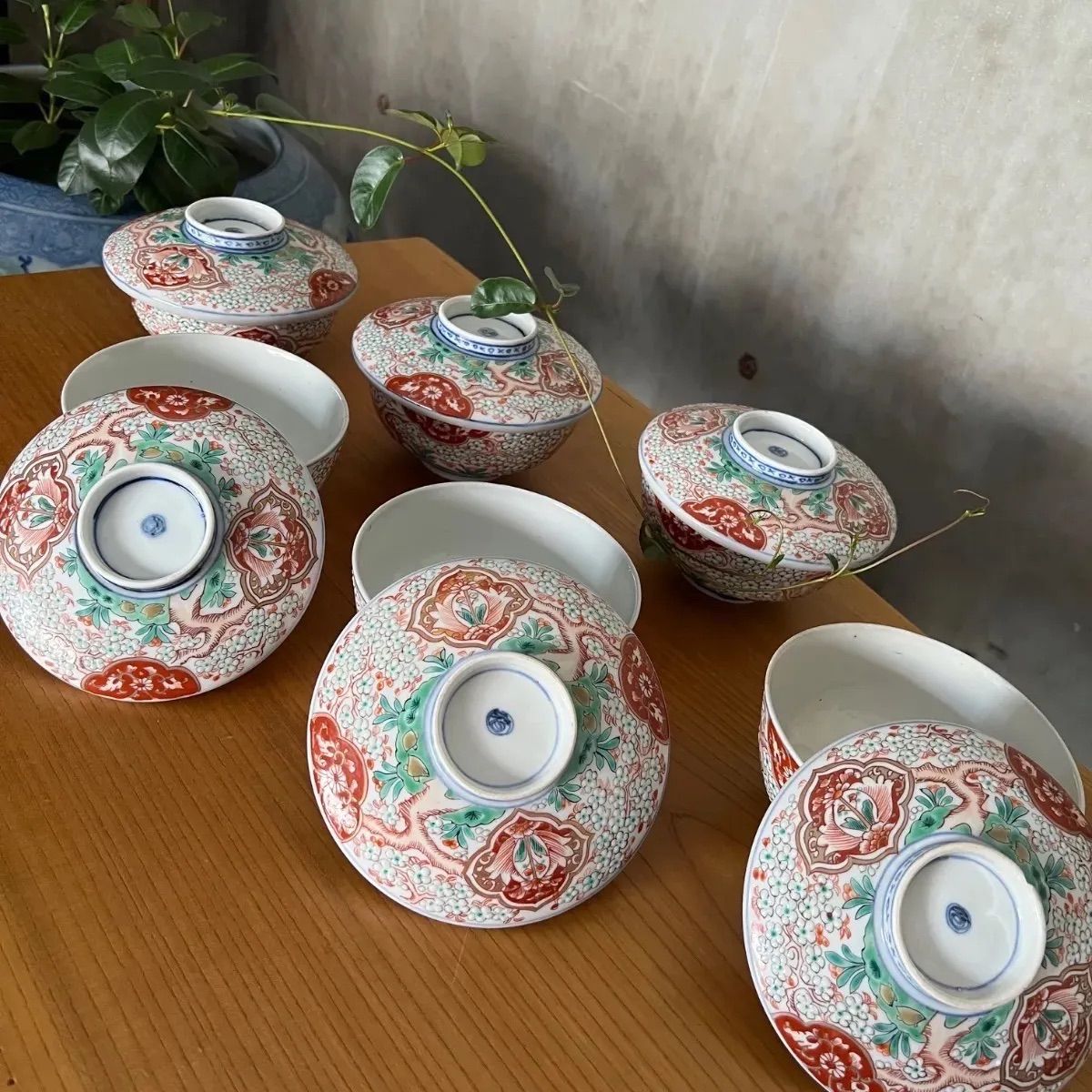 江戸時代〜明治時代 古伊万里 色絵／金彩 赤絵蓋茶碗 6Pセット - メルカリ