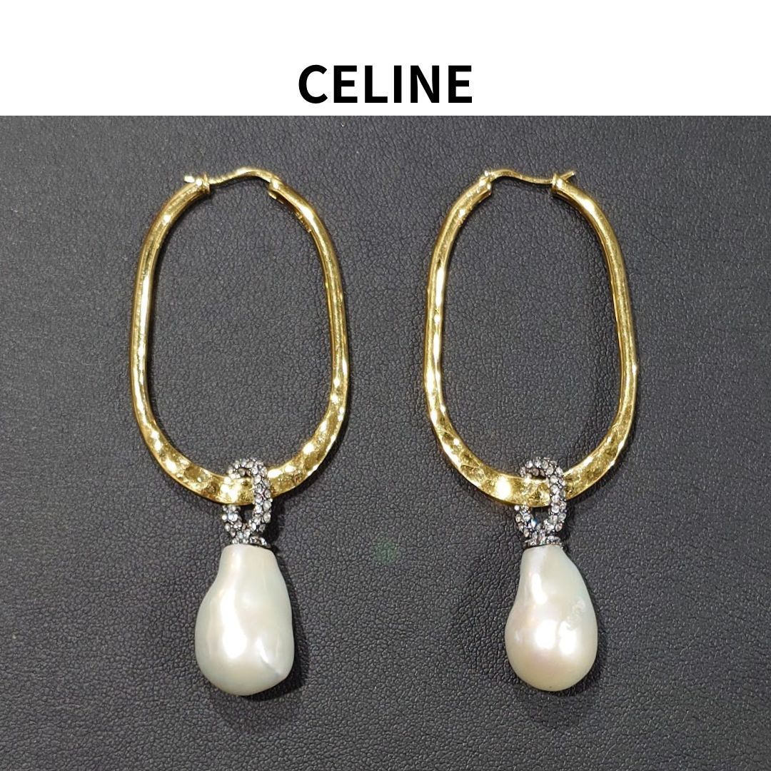 CELINE セリーヌ ドロップ バロックパール フープ ピアス ゴールド