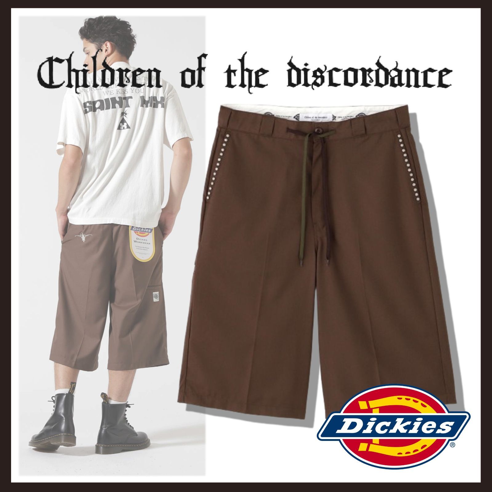 新品 未使用 ディッキーズ チルドレン オブ ザ ディスコーダンス スタッズ ショーツ ブラウン S【Dickies Children of the discordance】ハーフパンツ ショートパンツ コラボモデル