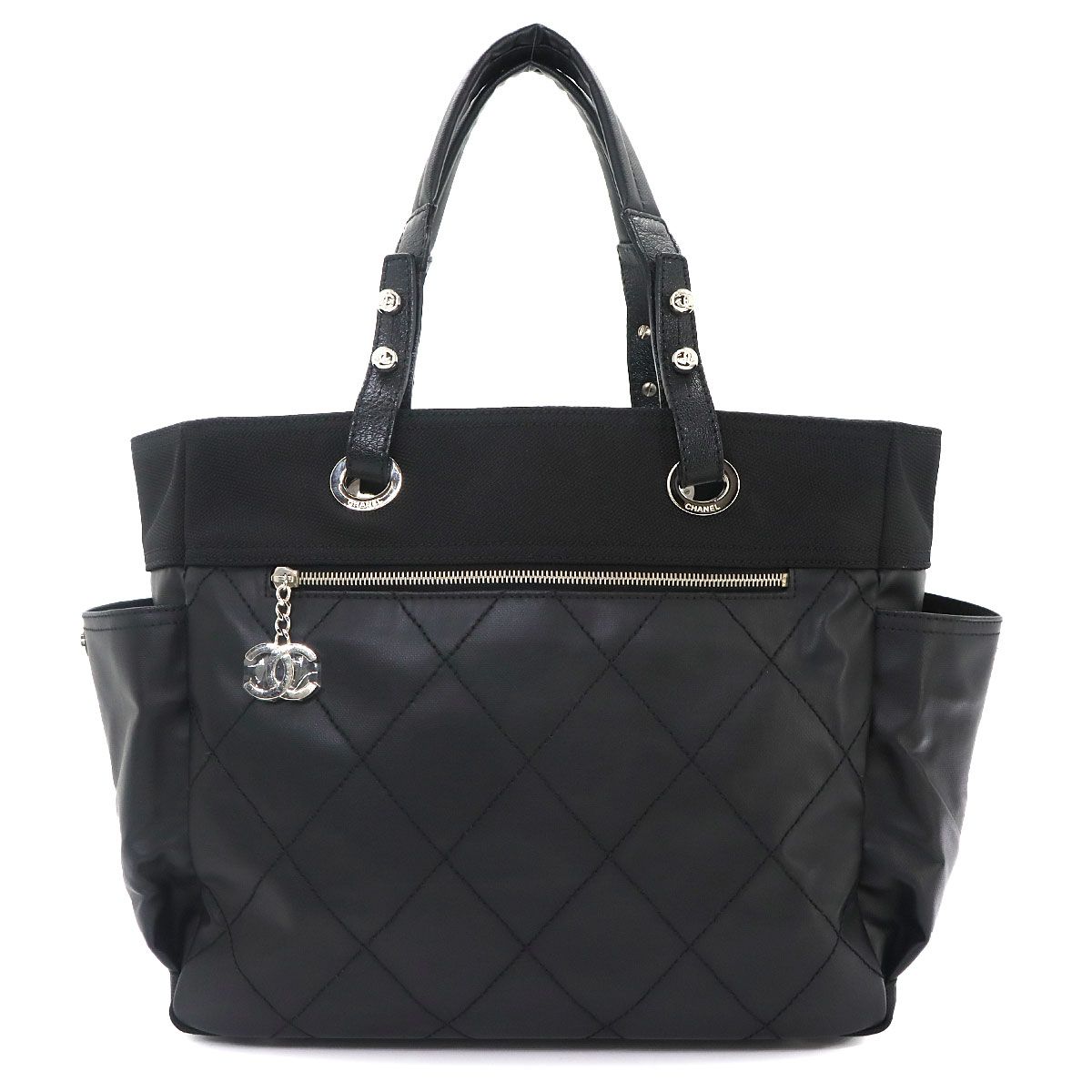 未使用 展示品 シャネル CHANEL パリビアリッツ GM トート バッグ PVC ナイロン レザー ブラック A34210 Paris Biarritz Bag 90332408