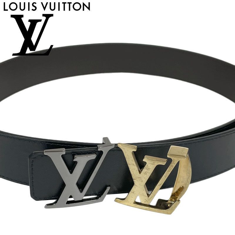 【中古】LOUIS VUITTON/ルイヴィトン サンチュール LV イニシャル リバーシブル ベルト M9887 ブラック×ブラウン 黒 サイズ85/34 スペイン製