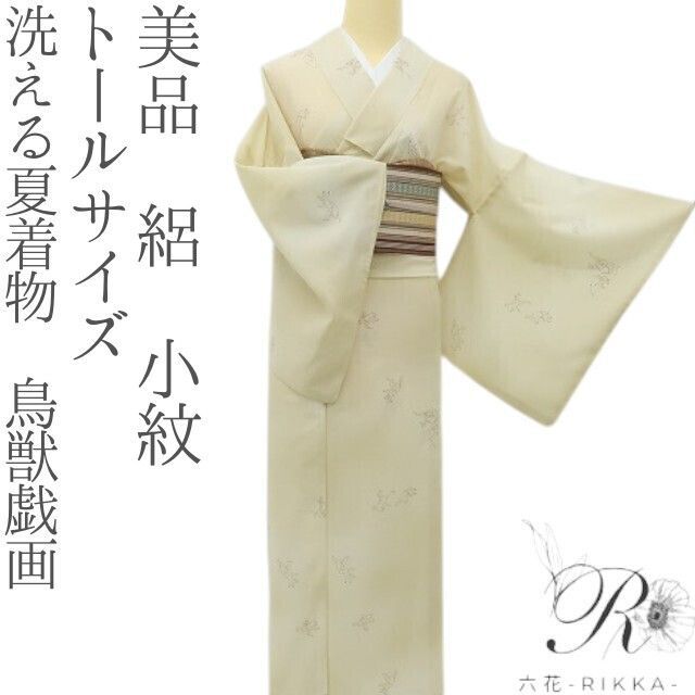 六花-RIKKA- 美品 洗える夏着物 鳥獣戯画❀遠目は気品、近寄れば遊び心❀トールサイズ 絽 小紋 着物 A5714 11,700円