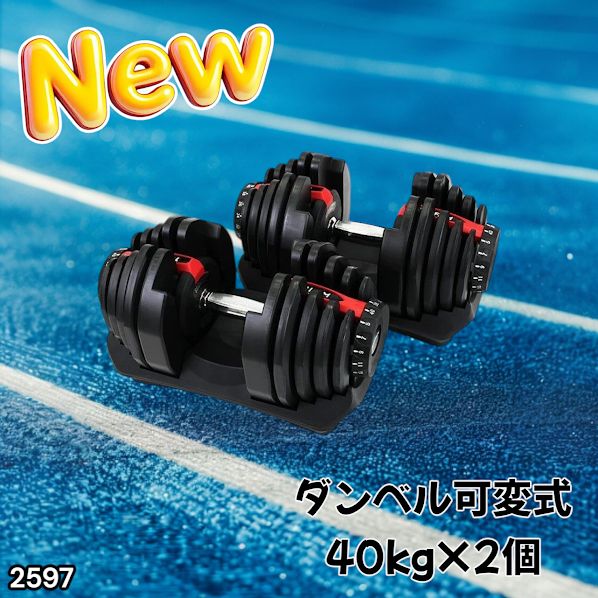 #2597 ダンベル 可変式 レッド 40kg 2個 総重量80kg 多機能 5~40kg 17段階調節 分かりやすいキロ表示 安全設計 省スペース 収納可能 ※一部地域離島別途配送料有 22,578円
