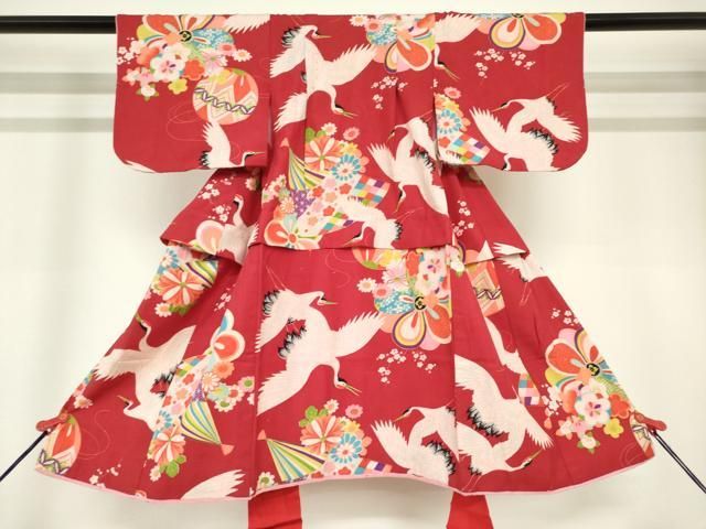 平和屋着物[]アンティーク　大正ロマン　七五三　女の子　３歳　祝着　三つ身　飛鶴花鞠文　DABH5468ea 24,050円