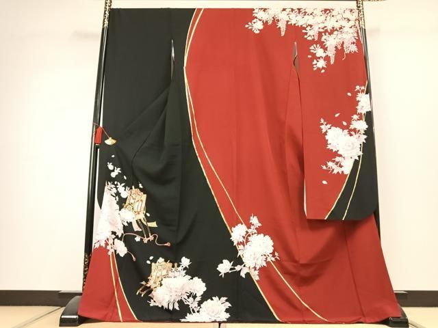 平和屋着物●豪華振袖　駒刺繍　御所車花文　金彩　京都きもの友禅扱い　逸品　AABL2809fy