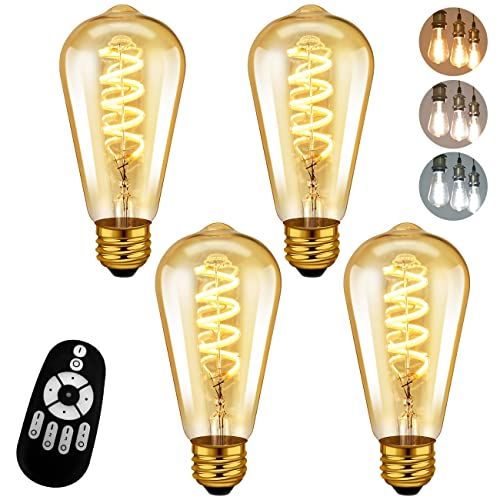 【新品】フィラメント電球 20W形相当 E26口金 LED電球 螺旋フィラメント 300LM 調光 調色 リモコン付き LEDランプ 茶色 消費電力4.5W 遠隔操作 昼光色 昼白色 電球色 常夜灯 広配光タイプ 装飾電球 雰囲気 4個セット 0b440a42