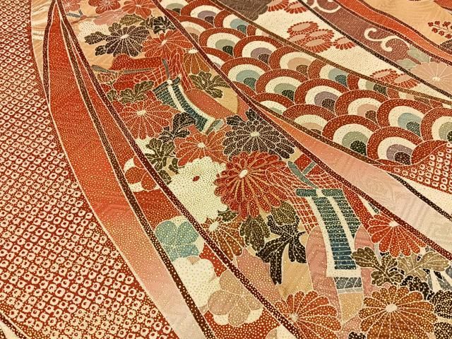 平和屋着物●豪華振袖 駒刺繍 束ね熨斗御所車花文 暈し染め 金彩 正絹 逸品 BAAY6180hj 平和屋着物●豪華振袖 駒刺繍 束ね熨斗御所車花文 暈し染め 金彩 正絹 逸品 BAAY6180hj