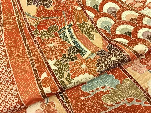 平和屋着物●豪華振袖 駒刺繍 束ね熨斗御所車花文 暈し染め 金彩 正絹 逸品 BAAY6180hj 平和屋着物●豪華振袖 駒刺繍 束ね熨斗御所車花文 暈し染め 金彩 正絹 逸品 BAAY6180hj