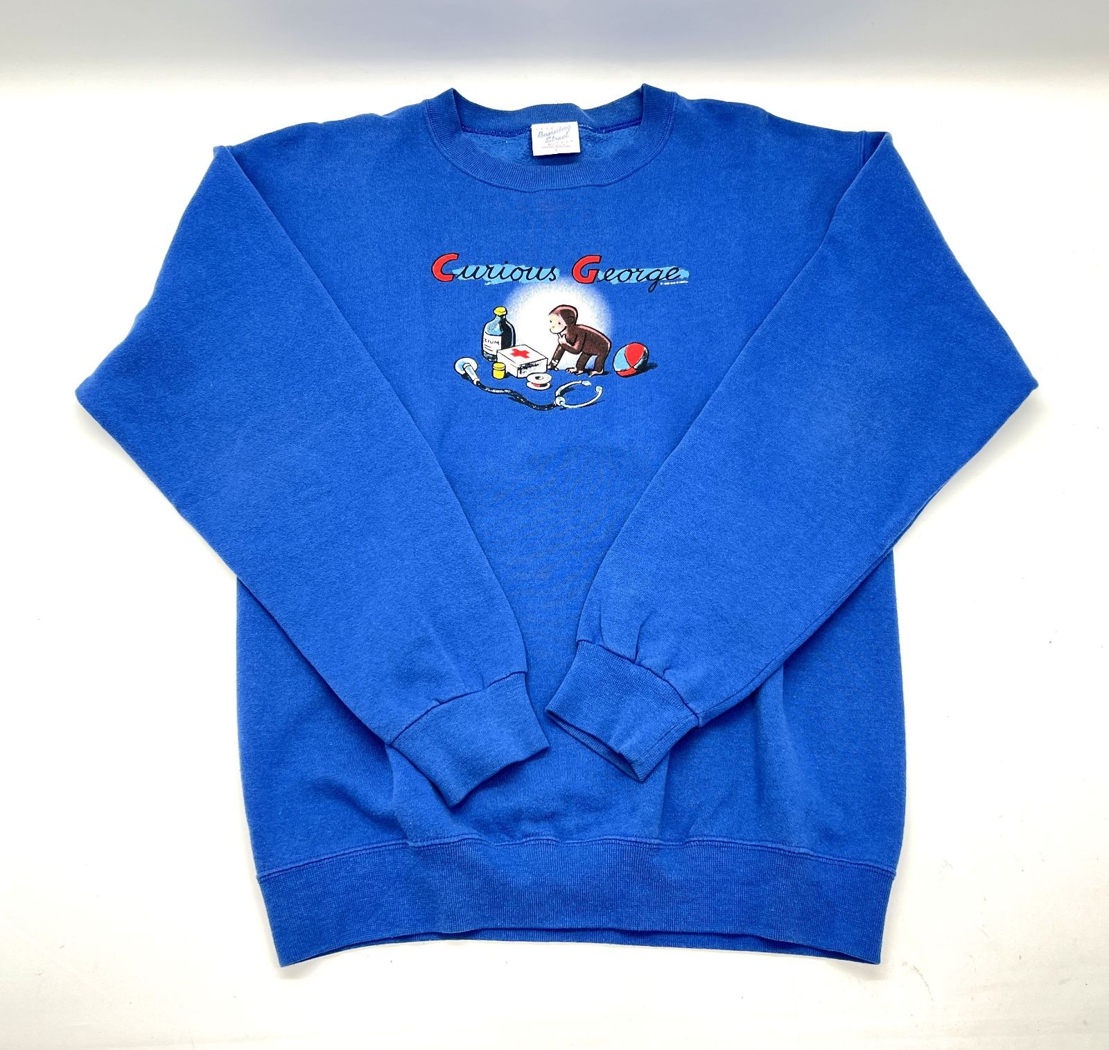 [盛岡75-0190] Banning Street おさるのジョージ ビンテージ スウェットシャツ アメリカ製 90's Lサイズ [中古/60][メンズ]