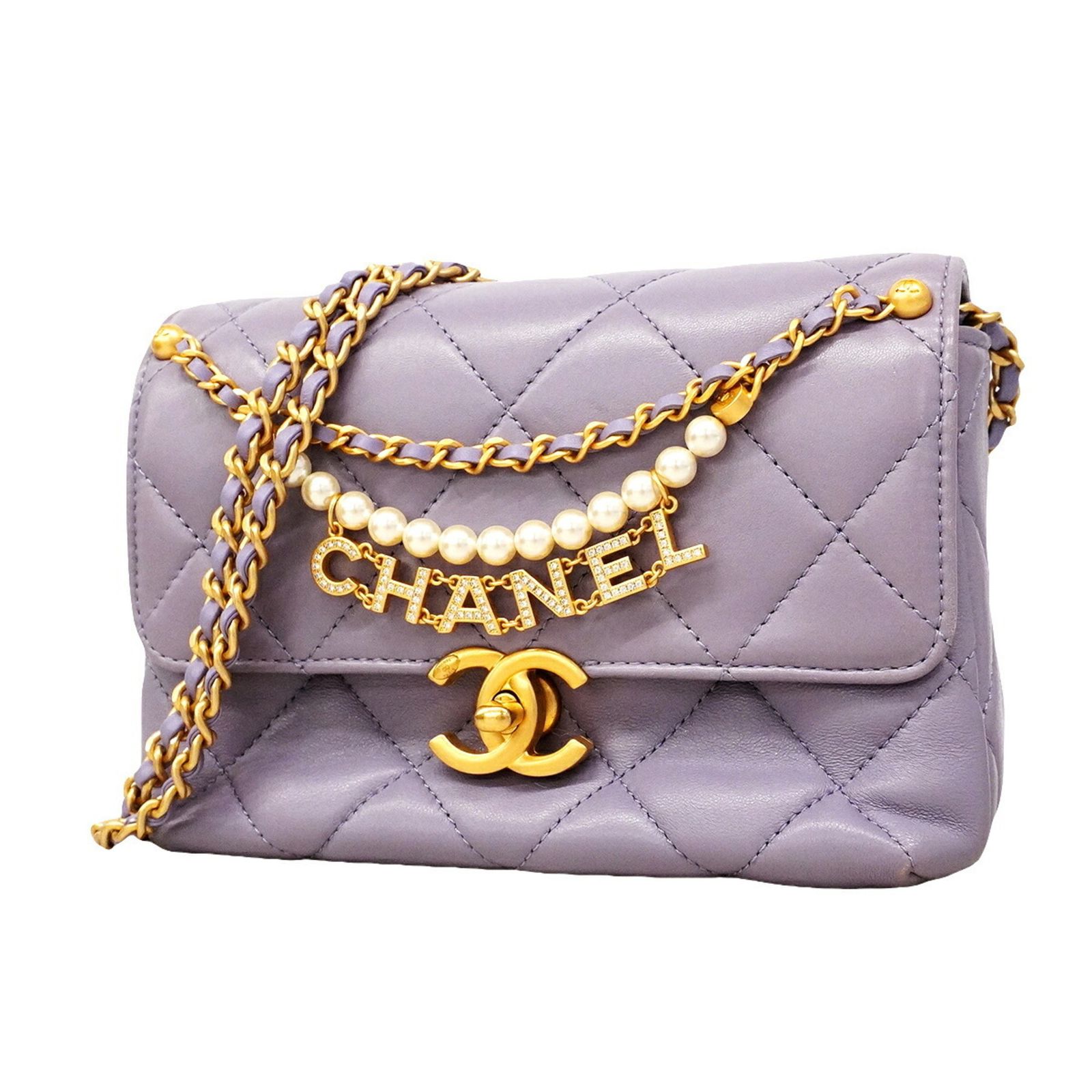 シャネル(Chanel) シャネル ショルダーバッグ マトラッセ チェーンショルダー ラムスキン パープル レディース P3333698