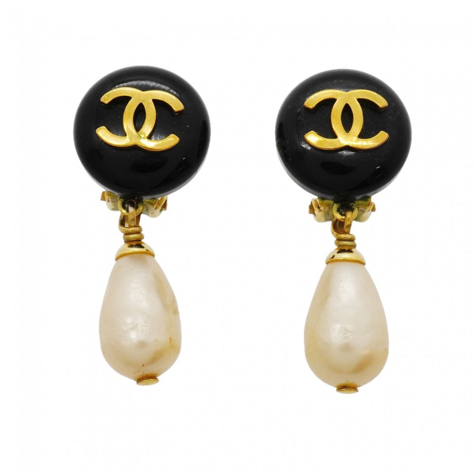 シャネル(Chanel) シャネル イヤリング ココマーク GPメッキ フェイクパール ゴールド ブラックレディース