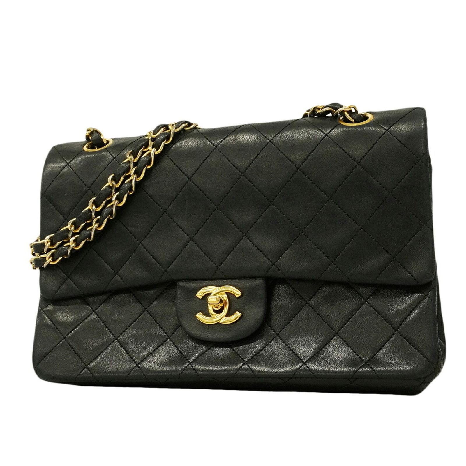 シャネル(Chanel) シャネル ショルダーバッグ マトラッセ Wフラップ Wチェーン ラムスキン ブラック レディース