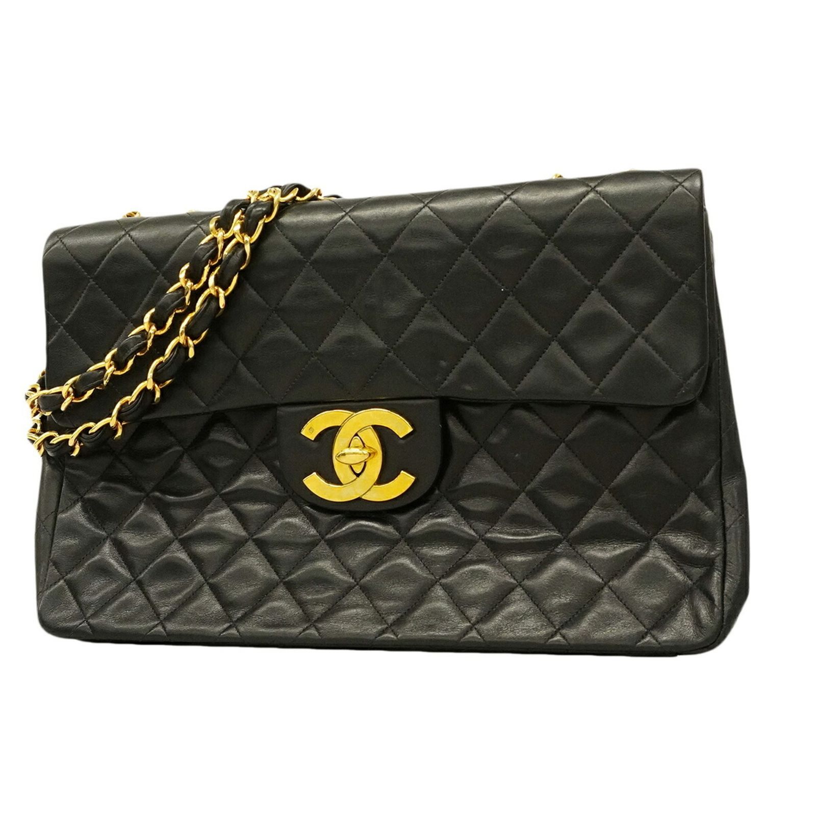 シャネル(Chanel) シャネル ショルダーバッグ デカマトラッセ Wチェーン ラムスキン ブラック レディース