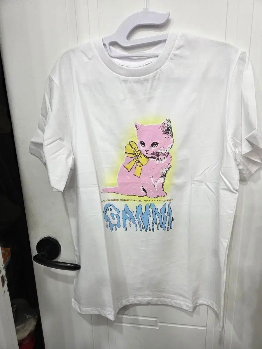GANNI キャット プリンティング 半袖 Tシャツ 白