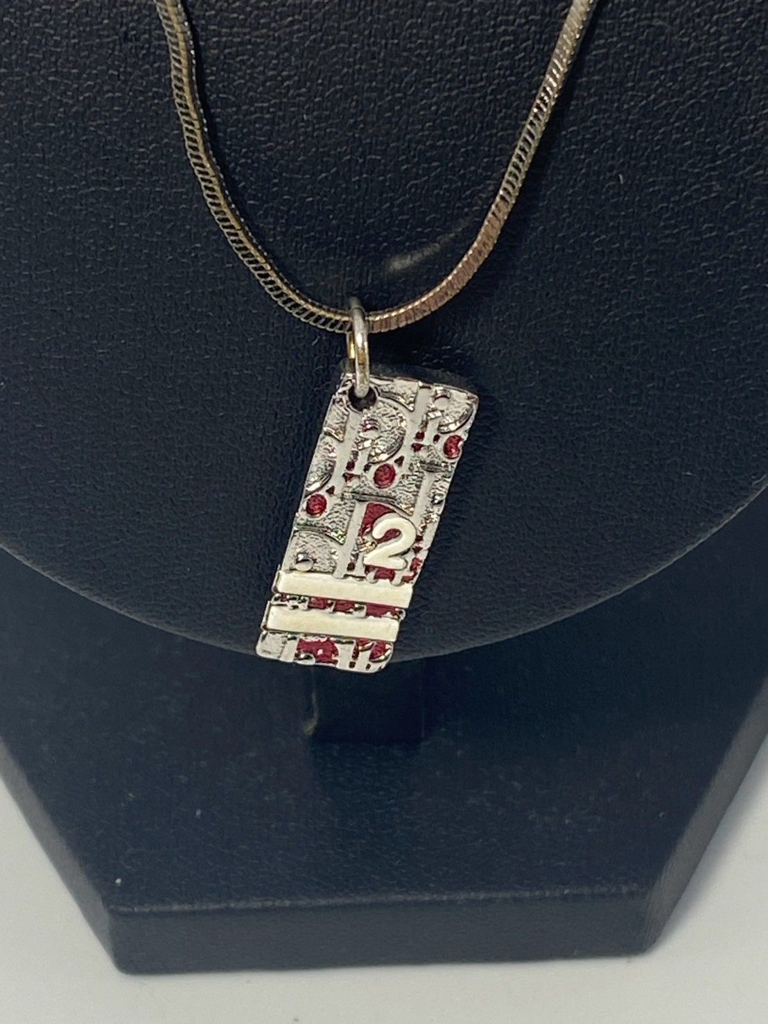 Christian Dior Christian Dior Necklace Trotter Number 2 Plate Pendant Rhinestone Silver Red White Red White Numbering Numbers CD Logo with Adjuster for Women Men Brand Accessories