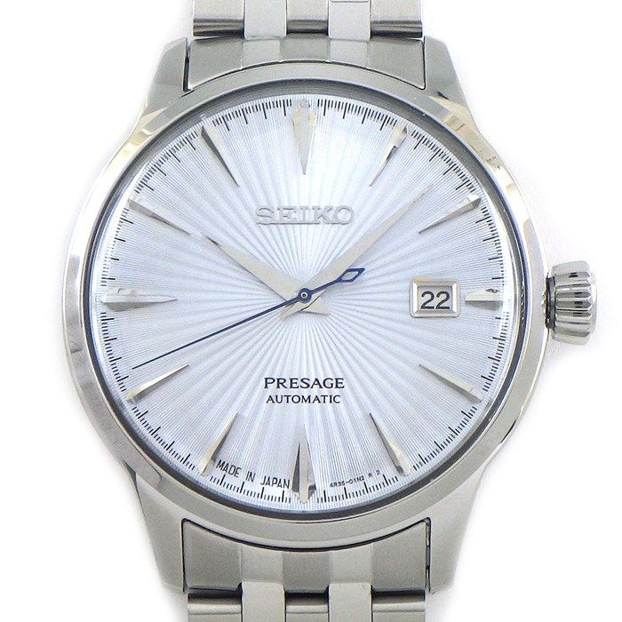 セイコー SEIKO 腕時計 プレサージュ SARY161/4R3501T0 デイト 裏スケ ギョーシェ アイスブルー文字盤 SS メカニカル 自動巻き 【中古】