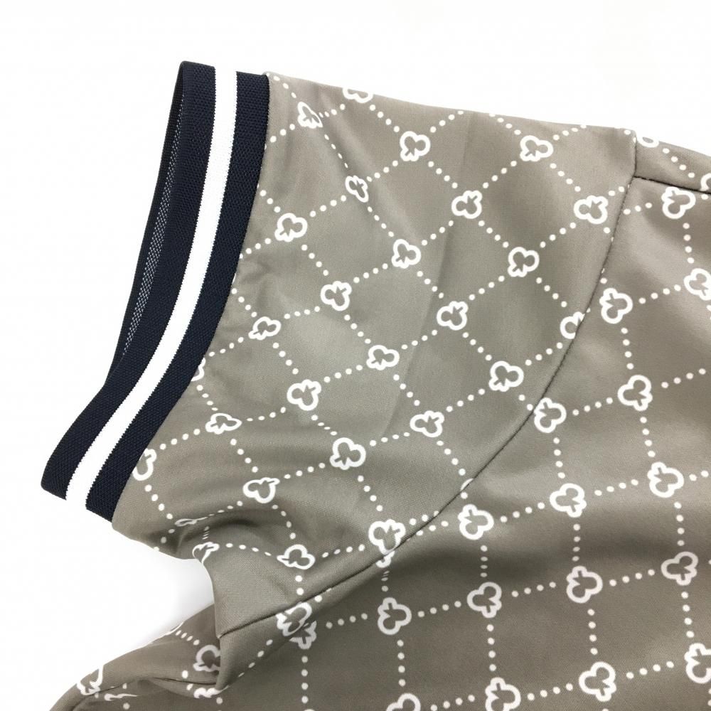 超美品】アンパスィ 半袖ハイネックシャツ カーキ×白 ロゴ総柄 ライン