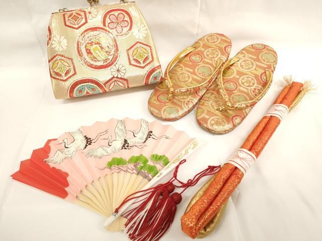 平和屋着物[]七五三　女の子　和装小物セット(草履・バッグ・帯締め・扇子)　逸品　AABK9117ja