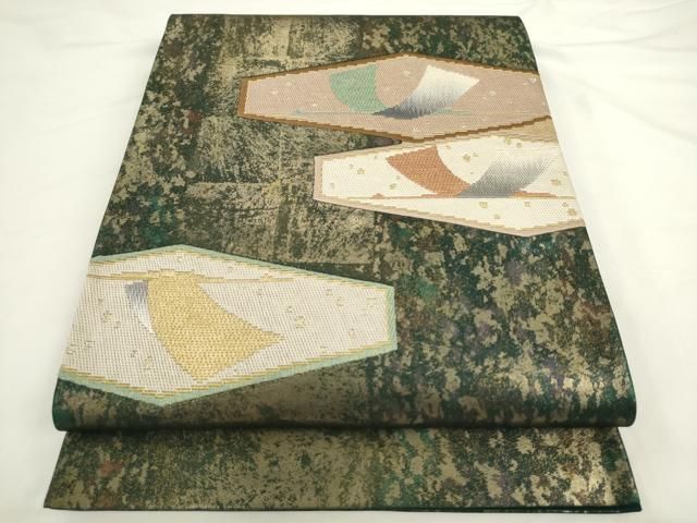 平和屋着物●太鼓柄袋帯　絽刺し　区限刺繍　飛鶴文　金糸　引箔　正絹　逸品　AABL2172pf