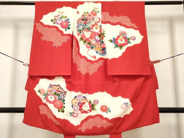 平和屋着物[]お宮参り　女の子　祝着　産着　初着　のしめ　絞り　糸車花文　逸品　DABH5414ea