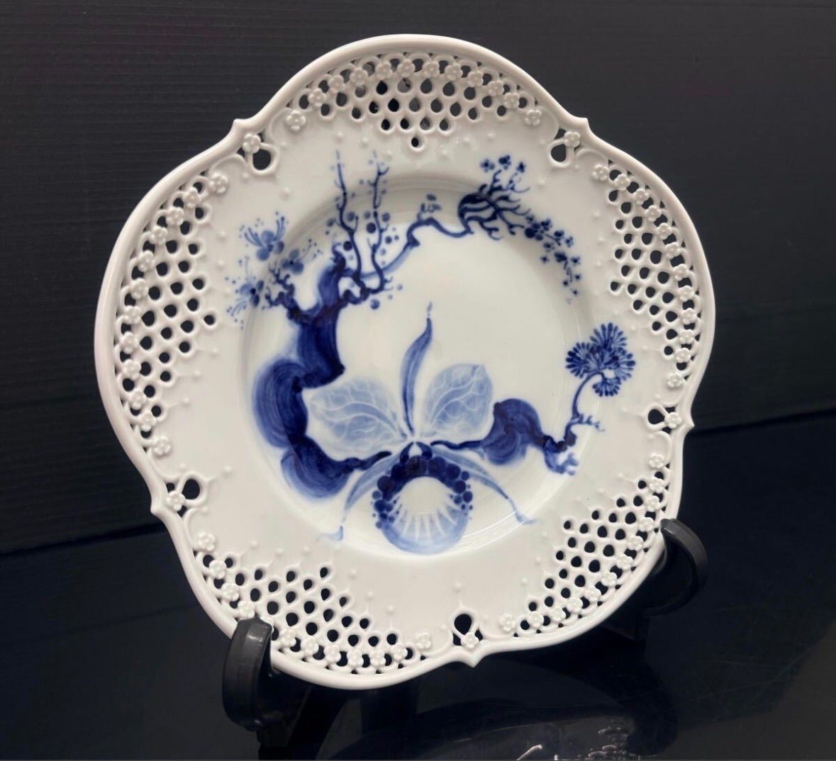 R(0408x9) Meissen マイセン ブルーオーキッド レース プレート 透かし