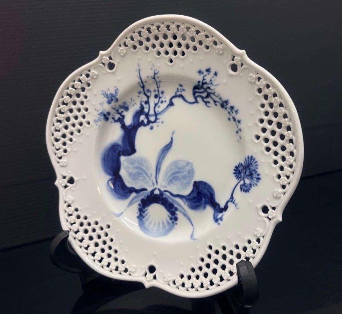 レア物　マイセンブルーオーキッドレースプレート R(0408x9) Meissen マイセン ブルーオーキッド レース プレート 透かし