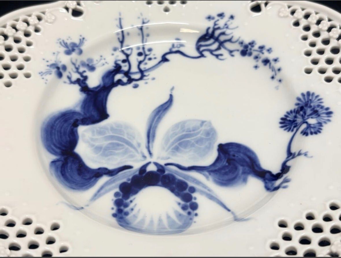 R(0408x9) Meissen マイセン ブルーオーキッド レース プレート 透かし