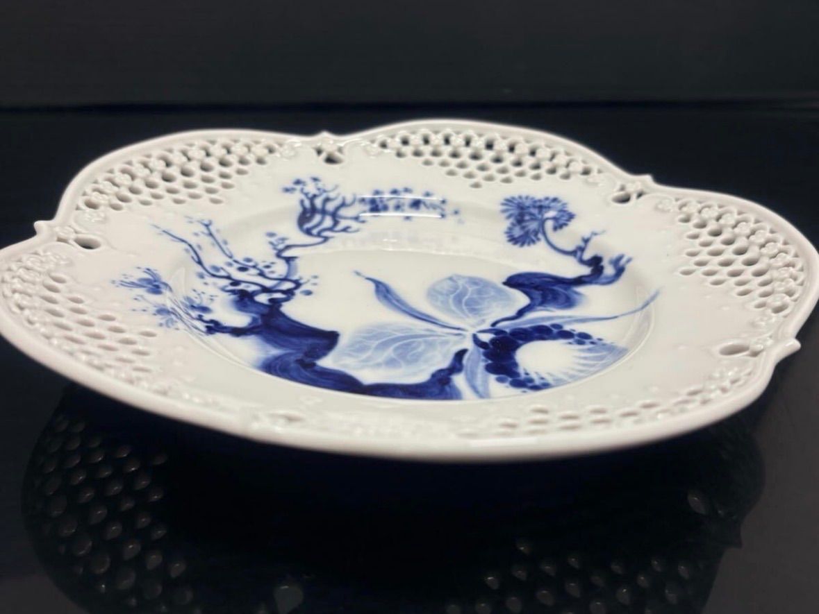 R(0408x9) Meissen マイセン ブルーオーキッド レース プレート 透かし
