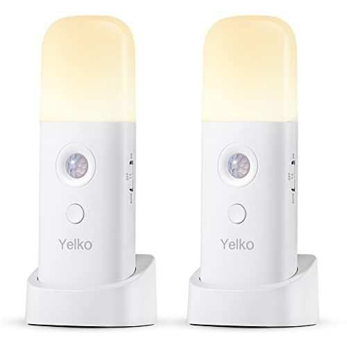 YELKO モーションセンサーナイトライト 2000mAh 充電式 バッテリー駆動 ポータブル調光可能 ナイトライト 5段階の明るさレベル 子供、大人用 プラスチック ホワイト 国内発送